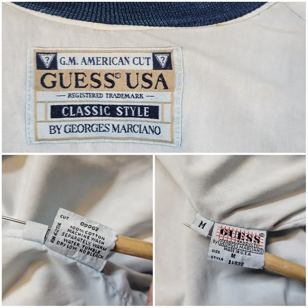 Guess Georges Marciano Vintage 80s Denim Bomber Jacket with Logo Patches RARE
